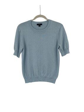 J. Crew Size M Silk Blend Short Sleeve Sweater Blue Lightweight Preppy